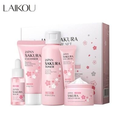 Laikou Japan Sakura Skin Care Set – 5pcs [serum Cream Toner Eye Cream Cleanser Combo]